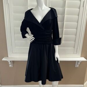 Eliza J Jersey Taffeta 3/4 Sleeve Portrait Collar Ruched A-Line
Midi Dress